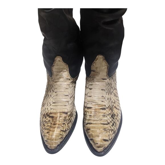 Capezio Womens Ivory Brown Python Leather Western Boots Size 8N Cowgirl Narrow - Picture 2 of 8